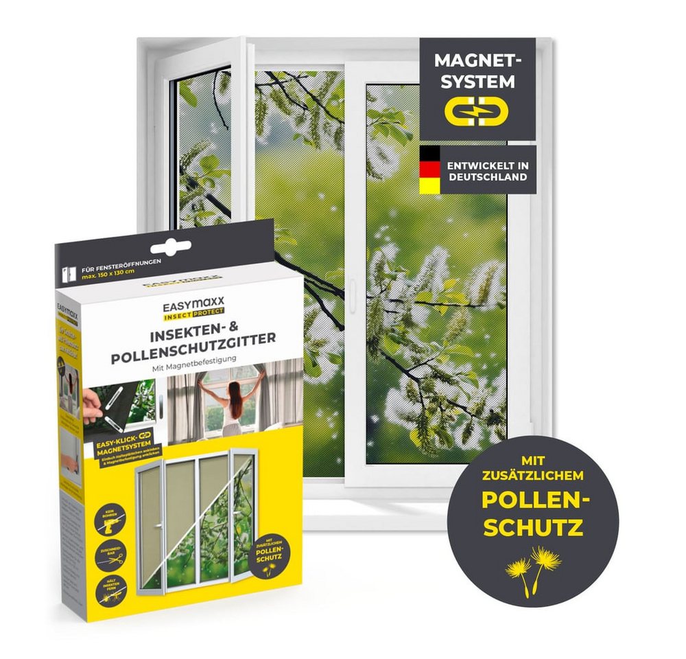 EASYmaxx Insektenschutz-Fensterrahmen Insect Protect Insekten- & Pollenschutzgitter 130 x 150 cm, (1-St), Fliegengitter Fenster mit Magnetbefestigung, Einfache Montage Bild 3