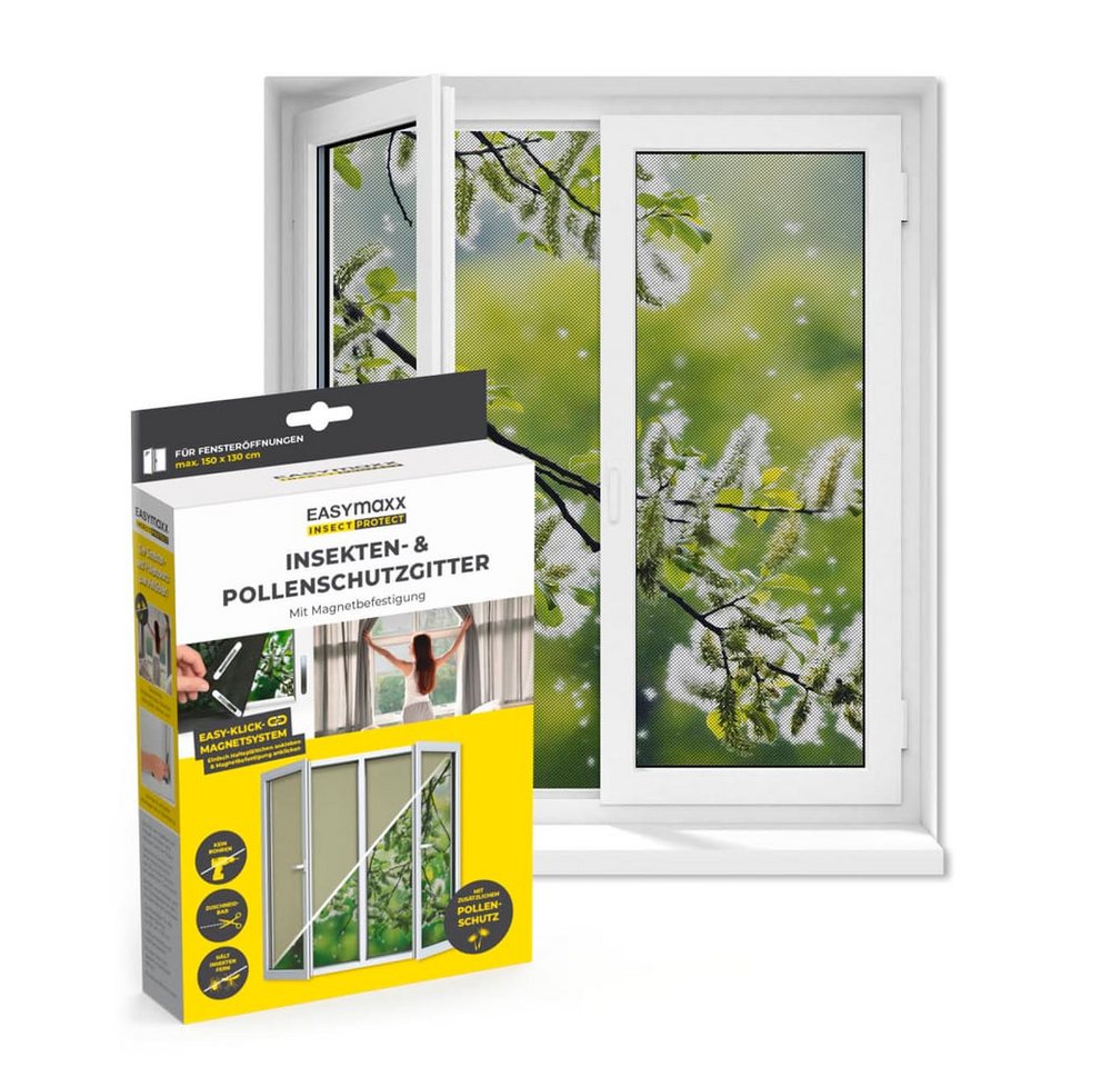 EASYmaxx Insektenschutz-Fensterrahmen Insect Protect Insekten- & Pollenschutzgitter 150 x 130 cm, (1-St), Moskitonetz zuschneidbar, Einfache Montage mit 12 Magneten