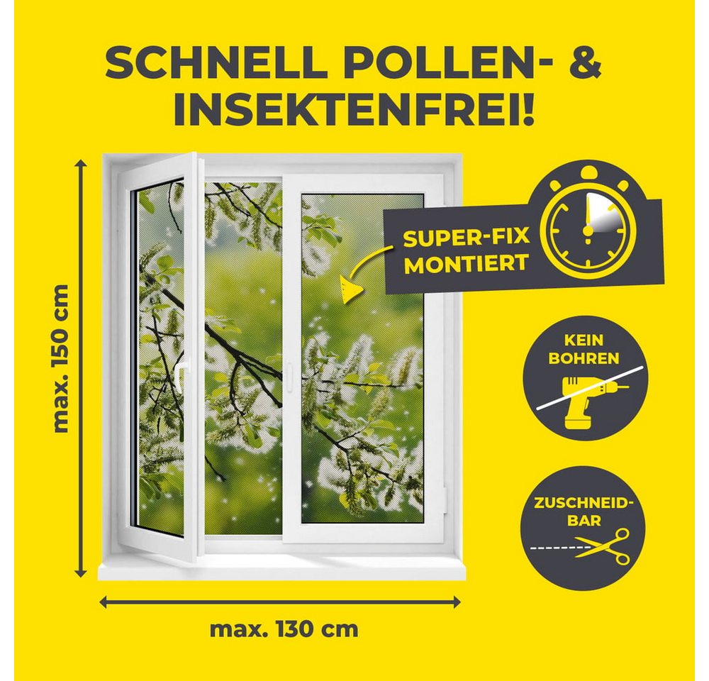 EASYmaxx Insektenschutz-Fensterrahmen Insect Protect Insekten- & Pollenschutzgitter 150 x 130 cm, (2-St), Moskitonetz zuschneidbar, Einfache Montage mit 12 Magneten Bild 4