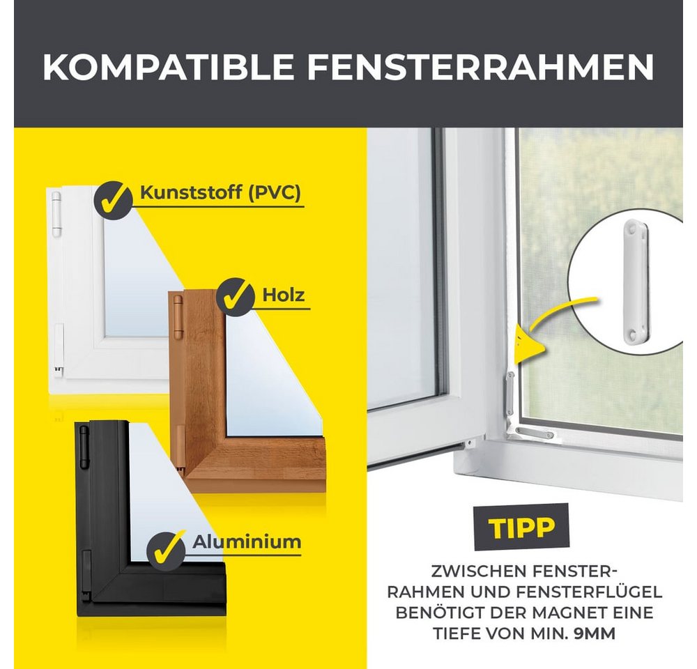 EASYmaxx Insektenschutz-Fensterrahmen Insektenschutzgitter 110 x 130 cm mit Magnetbefestigung, 4er Set, (4-St), Schutz gegen Mücken, Fliegen, Wespen etc. magnetisch leicht anbringbar Bild 2