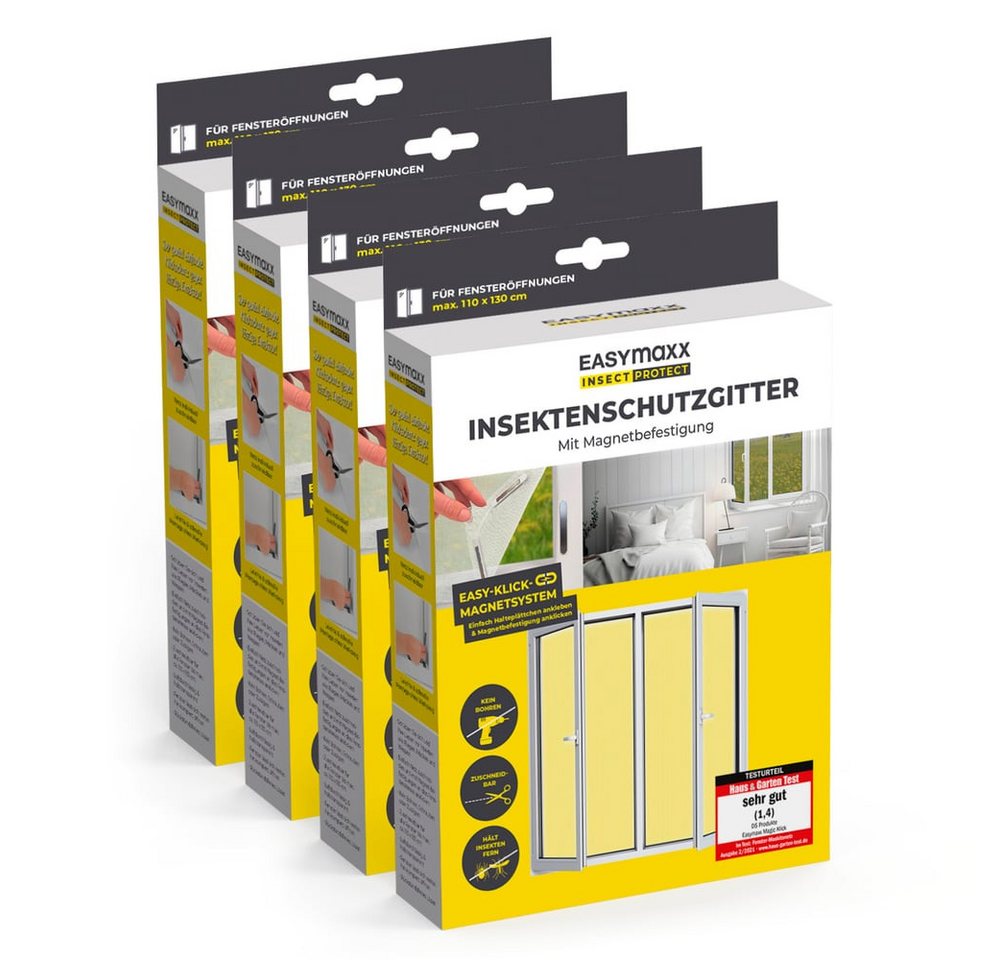 EASYmaxx Insektenschutz-Fensterrahmen Insektenschutzgitter 110 x 130 cm mit Magnetbefestigung, 4er Set, (4-St), Schutz gegen Mücken, Fliegen, Wespen etc. magnetisch leicht anbringbar Bild 3