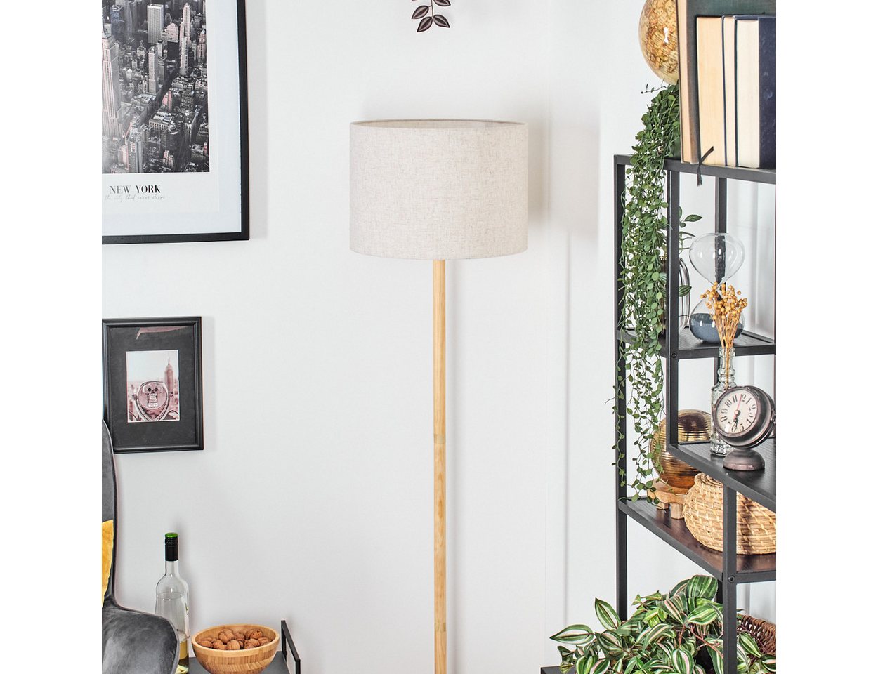 hofstein Stehlampe Stehlampe mit Holzfuß und Schirm aus Stoff, ohne Leuchtmittel, Boho-Style, skandinavisches Design (40 cm), Fußschalter, 1 x E27 Bild 2
