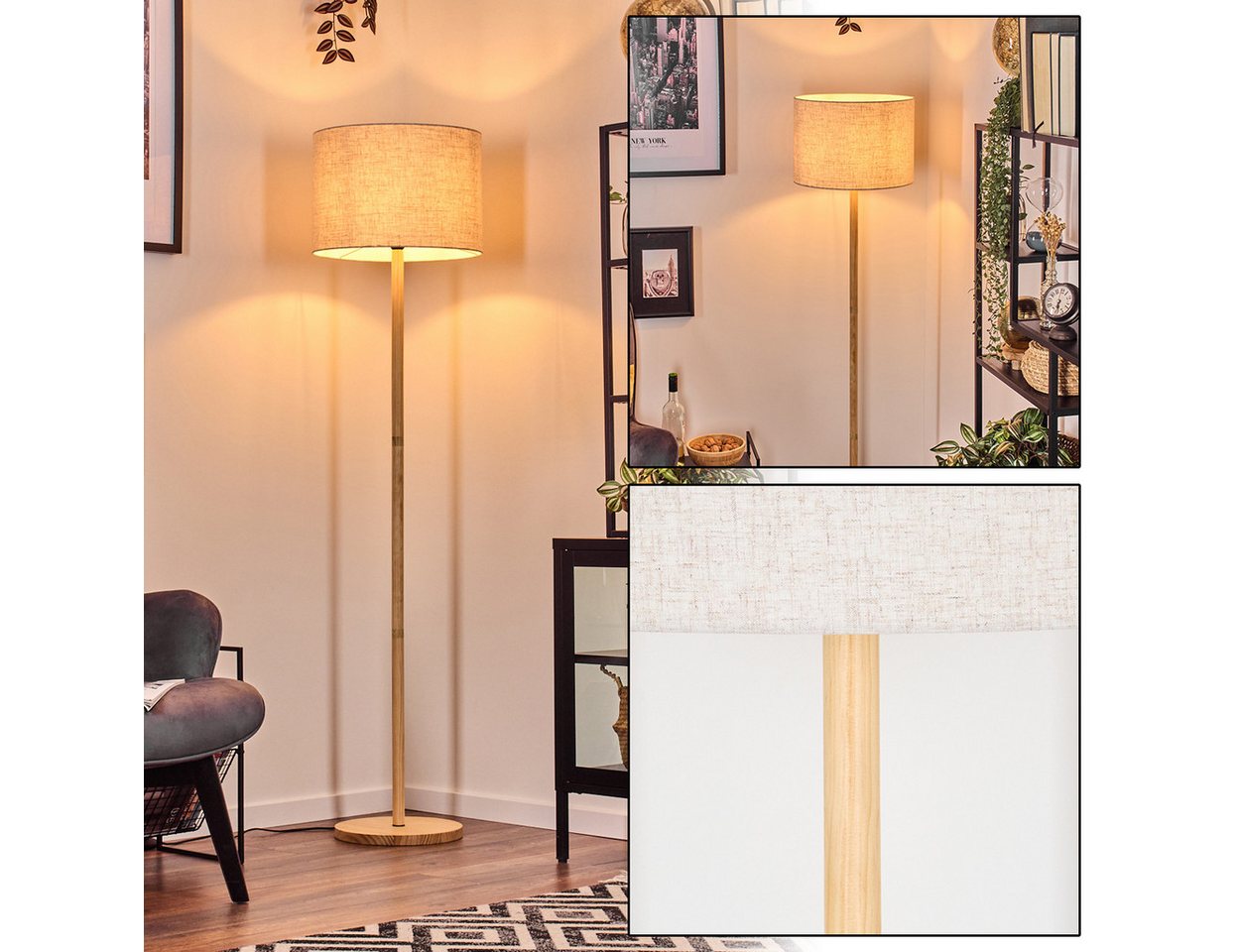 hofstein Stehlampe Stehlampe mit Holzfuß und Schirm aus Stoff, ohne Leuchtmittel, Boho-Style, skandinavisches Design (40 cm), Fußschalter, 1 x E27 Bild 4