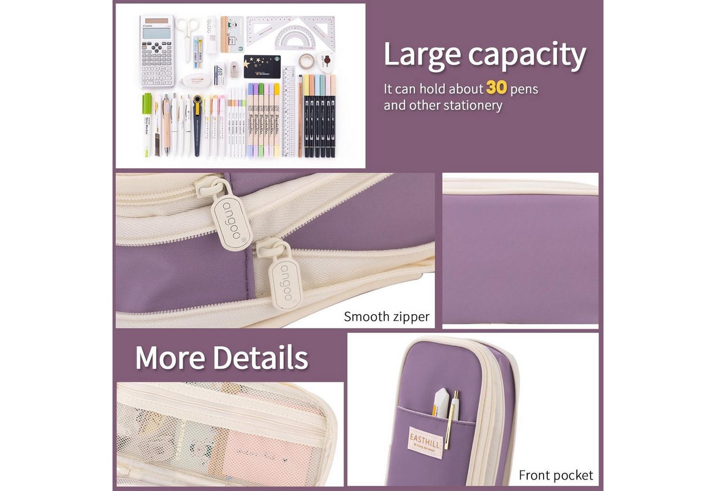 LuxusKollektion Federmäppchen Federmäppchen Großes Fassungsvermögen Violett für Teenager Bild 4