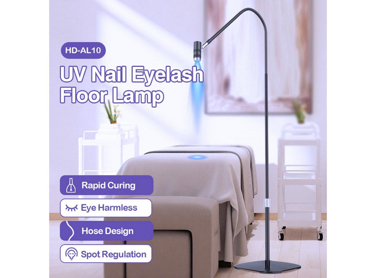 ayex UV-Reflektorlampe Professionelle UV-Lash-Lampe 360° Touch-Dimmung Fußschalter Brille Bild 2