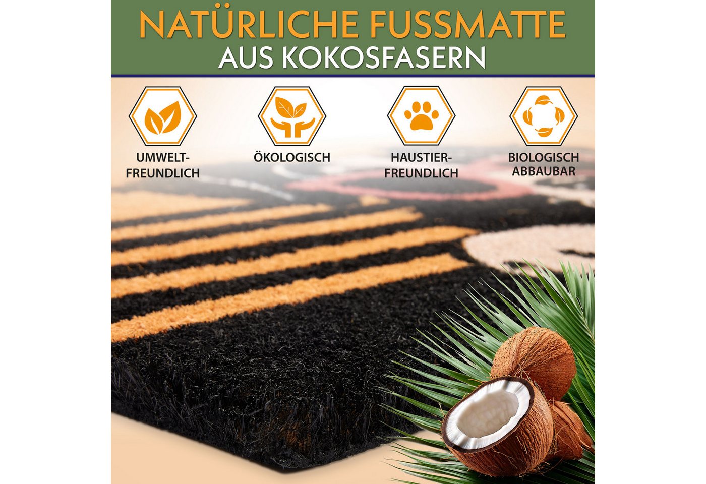 BRUBAKER Fußmatte Hund mit Sonnenbrille - 45 x 75 cm Schmutzfangmatte - Braun, Rechteckig, Höhe: 16 mm, Fußmatte für Außen und Innen aus Kokos - Wetterfest und Rutschfest