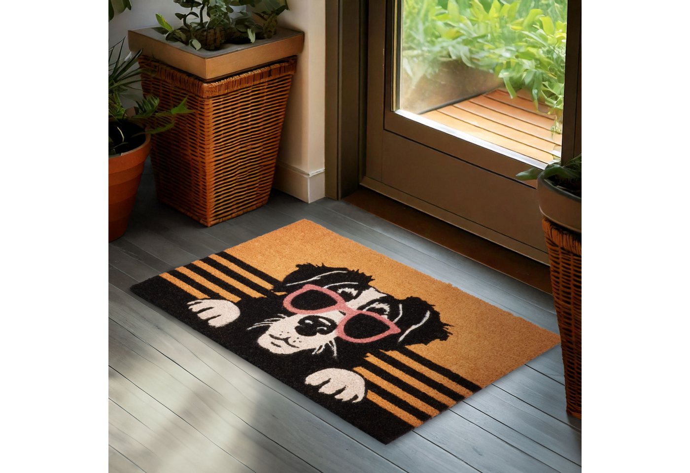 BRUBAKER Fußmatte Hund mit Sonnenbrille - 45 x 75 cm Schmutzfangmatte - Braun, Rechteckig, Höhe: 16 mm, Fußmatte für Außen und Innen aus Kokos - Wetterfest und Rutschfest Bild 2