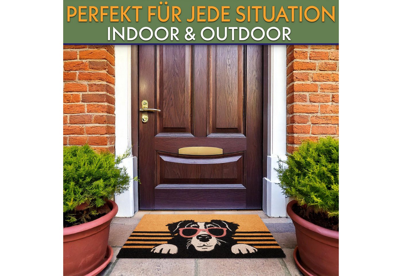 BRUBAKER Fußmatte Hund mit Sonnenbrille - 45 x 75 cm Schmutzfangmatte - Braun, Rechteckig, Höhe: 16 mm, Fußmatte für Außen und Innen aus Kokos - Wetterfest und Rutschfest Bild 3