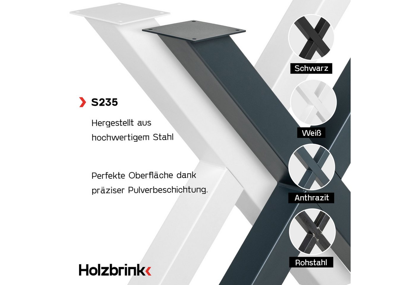 HOLZBRINK Tischbein Tischbeine Metall Grau X-form, Tischkufen/Tischgestell für Couchtisch 1 Stück Möbelfüße 30x43 cm