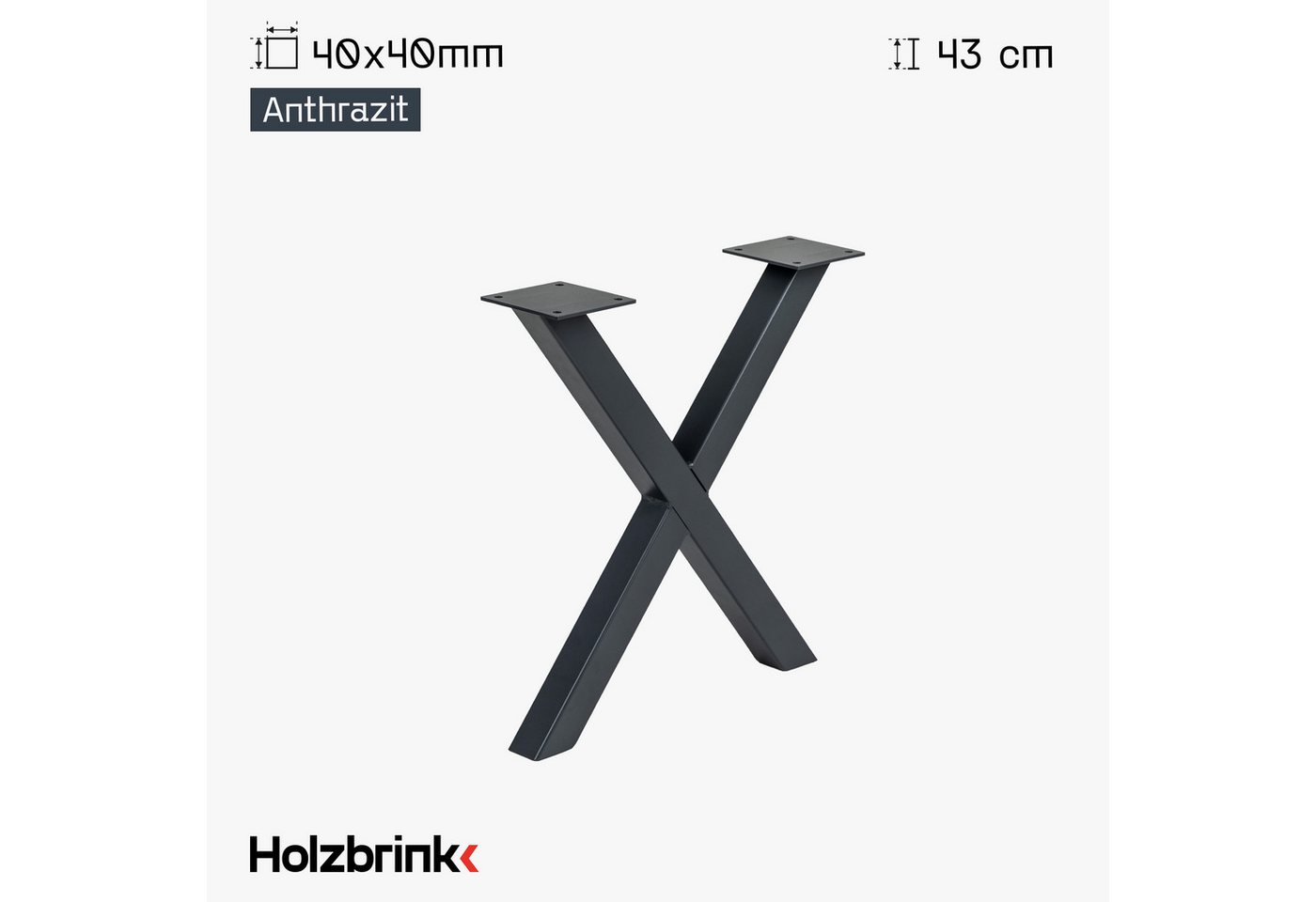 HOLZBRINK Tischbein Tischbeine Metall Grau X-form, Tischkufen/Tischgestell für Couchtisch 1 Stück Möbelfüße 30x43 cm Bild 3