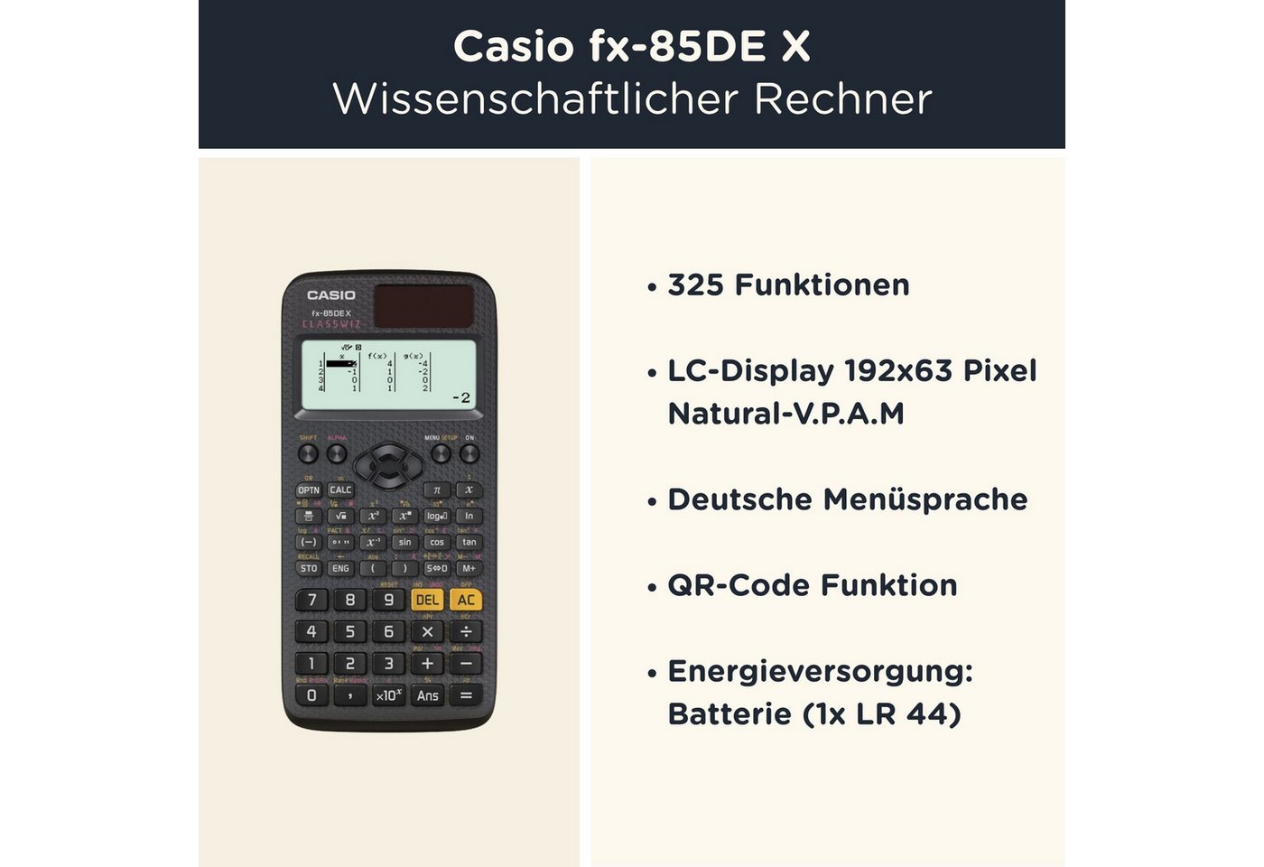 CASIO Taschenrechner fx-85DE X ClassWiz inkl. WYNGS Schutztasche Blau Bild 2