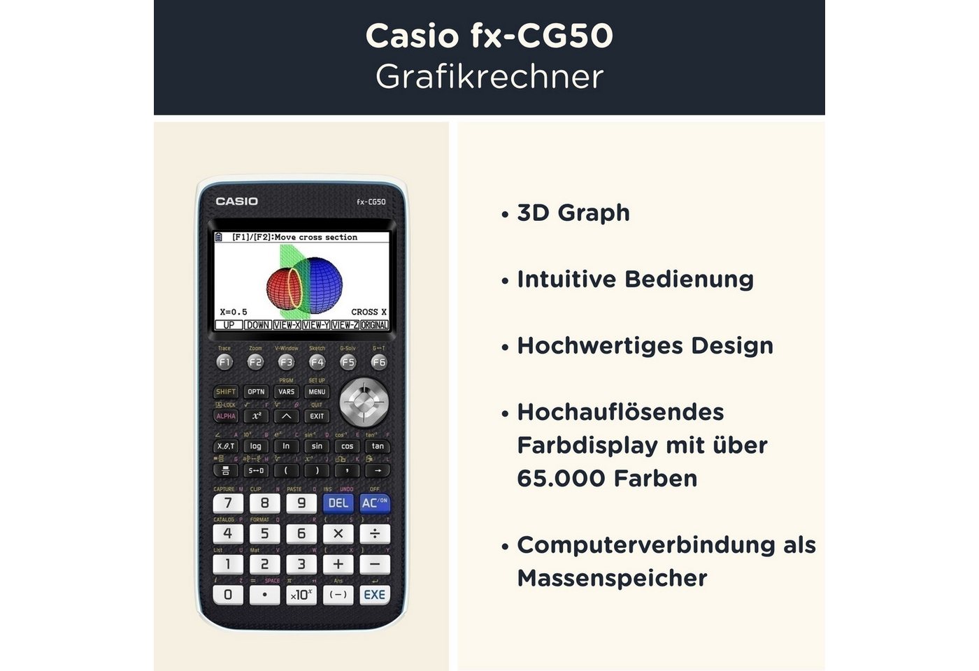 CASIO Taschenrechner fx-CG50 Grafikrechner inkl. WYNGS Schutztasche Schwarz