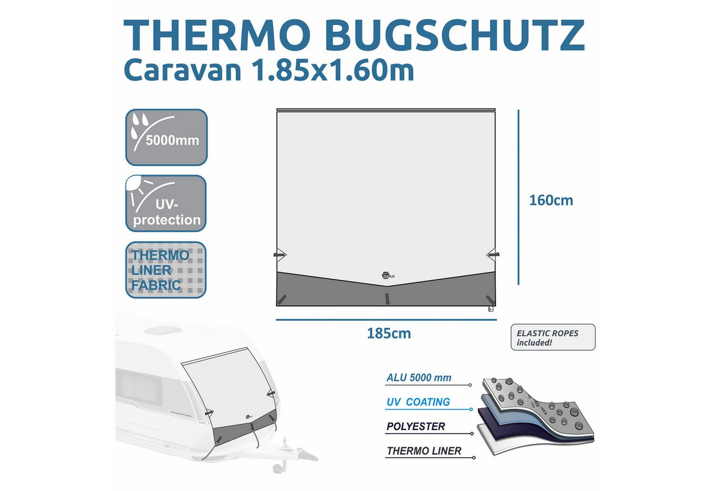 yourGEAR Winterschutzhaube your GEAR Caravan Bugschutzplane Thermo 185 x 160 cm - Wohnwagen