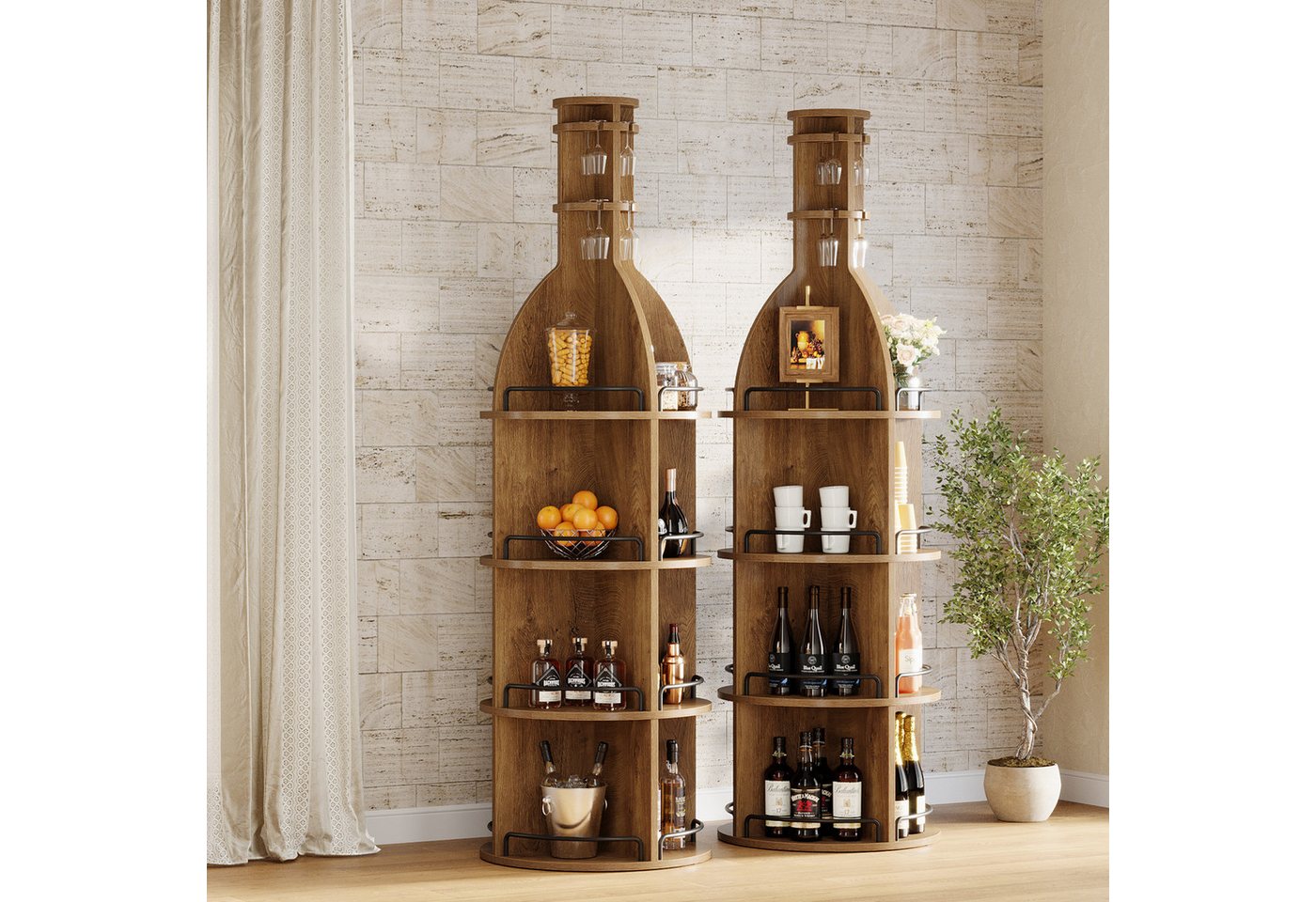 Tribesigns Weinregal 190 cm industrieller runder Weinschrank mit hängendem Kelchhalter Bild 3