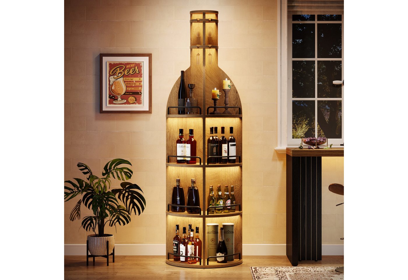 Tribesigns Weinregal 190 cm industrieller runder Weinschrank mit hängendem Kelchhalter Bild 5