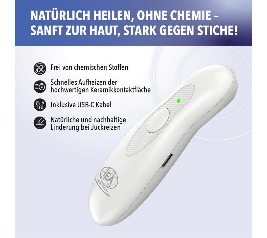 IEA Medical Insektenstichheiler Outdoor-Set Stichheiler USB-C, Mückenschutzpflaster, Schutztasche, Bundle, 3-tlg., 3-in-1 Set: Insektenstichheiler + Schutztasche + Mückenpflaster, Mückenschutz & Anwendung nach dem Stich, ohne Spray, für unterwegs Bild 3