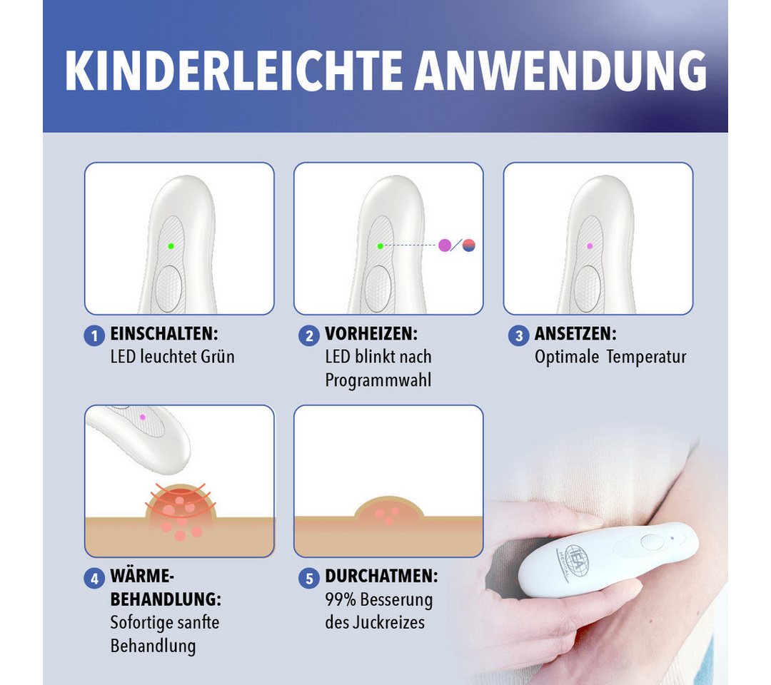 IEA Medical Insektenstichheiler Outdoor-Set Stichheiler USB-C, Mückenschutzpflaster, Schutztasche, Bundle, 3-tlg., 3-in-1 Set: Insektenstichheiler + Schutztasche + Mückenpflaster, Mückenschutz & Anwendung nach dem Stich, ohne Spray, für unterwegs Bild 4