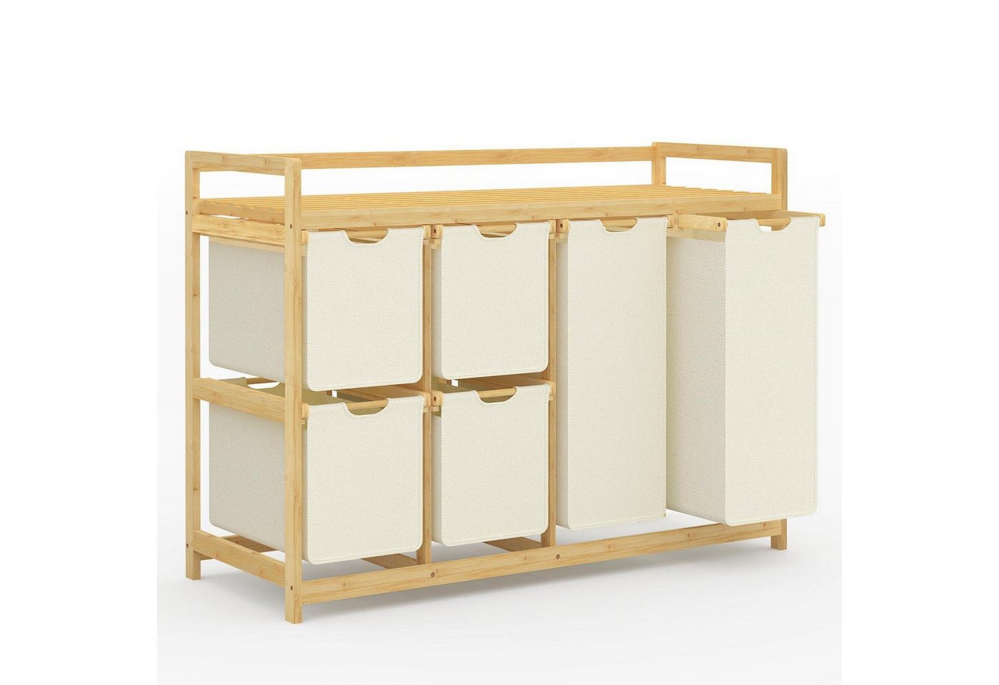 LuxusKollektion Wäschesortierer Wäschekorb 6 Fächer Wäschesortierer Wäschesäcke Bambus Beige Bild 5