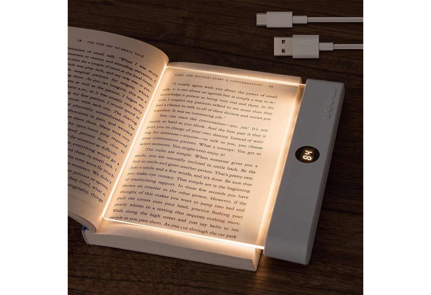 Rosnek LED Leselampe Buchlampe dimmbar mit Timer & 3 Lichtfarben, LED fest integriert, 1200 mAh, transparente Lichtplatte für Bett, Sofa, Büro & Reisen Bild 4