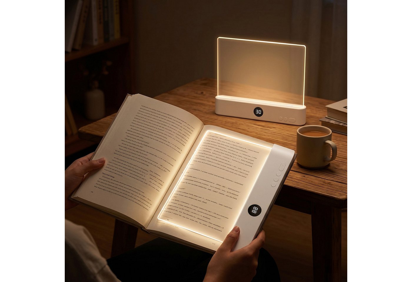 Rosnek LED Leselampe Buchlampe dimmbar mit Timer & 3 Lichtfarben, LED fest integriert, 1200 mAh, transparente Lichtplatte für Bett, Sofa, Büro & Reisen Bild 5