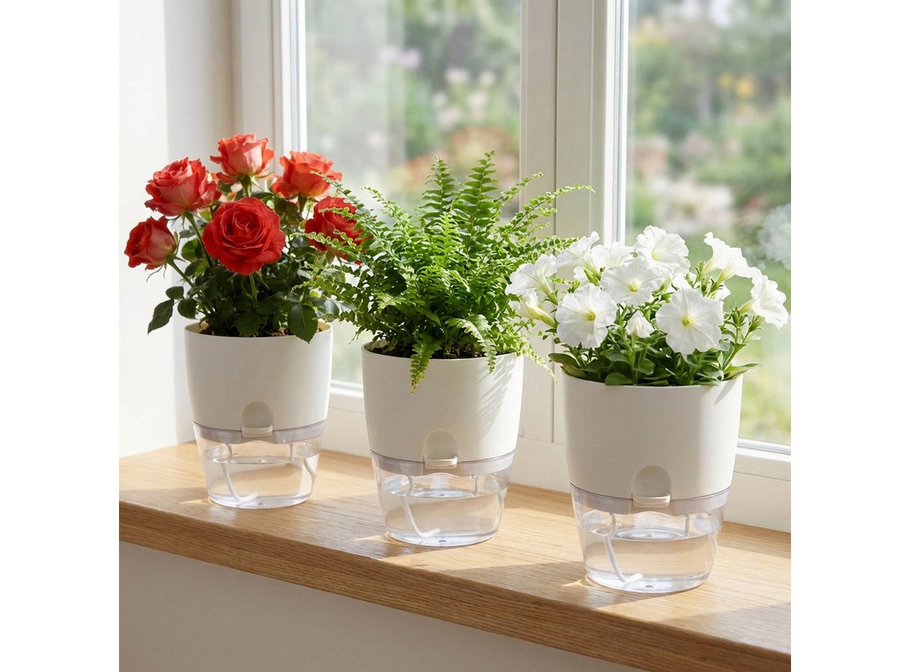 shop'n smile ideoon Blumentopf Blumentopf selbstbewässernd Ø18,5cm Pflanzgefäß mit Docht-System (3 St., 3er-Set & 6er-Set), 10-15 Tage Urlaubsschutz/transparentes Reservoir/ 18,5x15,5 cm