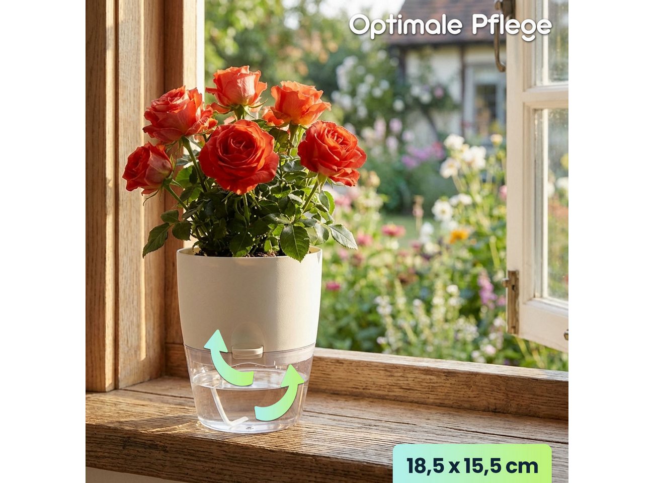 shop'n smile ideoon Blumentopf Blumentopf selbstbewässernd Ø18,5cm Pflanzgefäß mit Docht-System (3 St., 3er-Set & 6er-Set), 10-15 Tage Urlaubsschutz/transparentes Reservoir/ 18,5x15,5 cm Bild 4