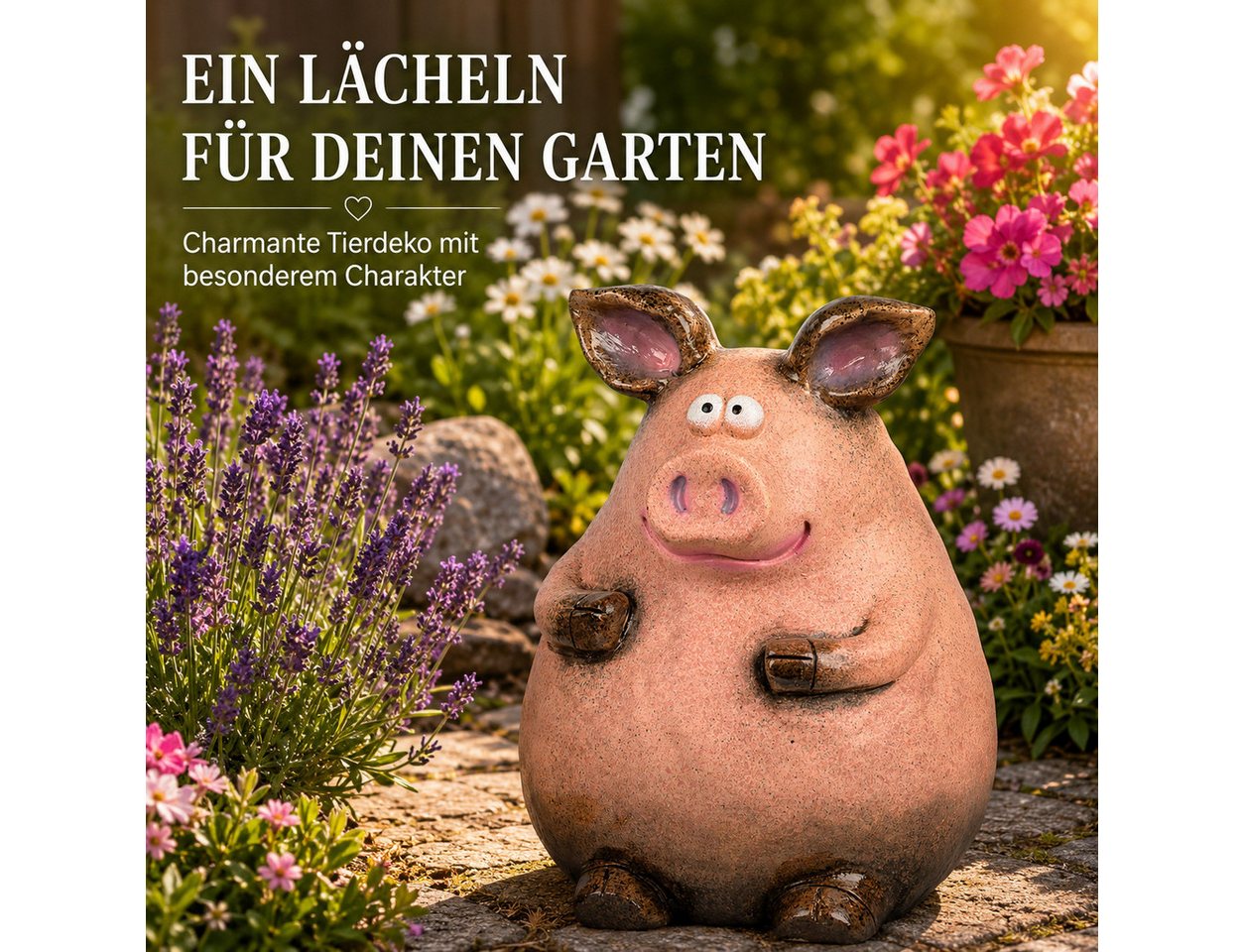 formano Gartenfigur Schwein Dekofigur Rosa-Braun 24 cm lMagnesia Tierfigur