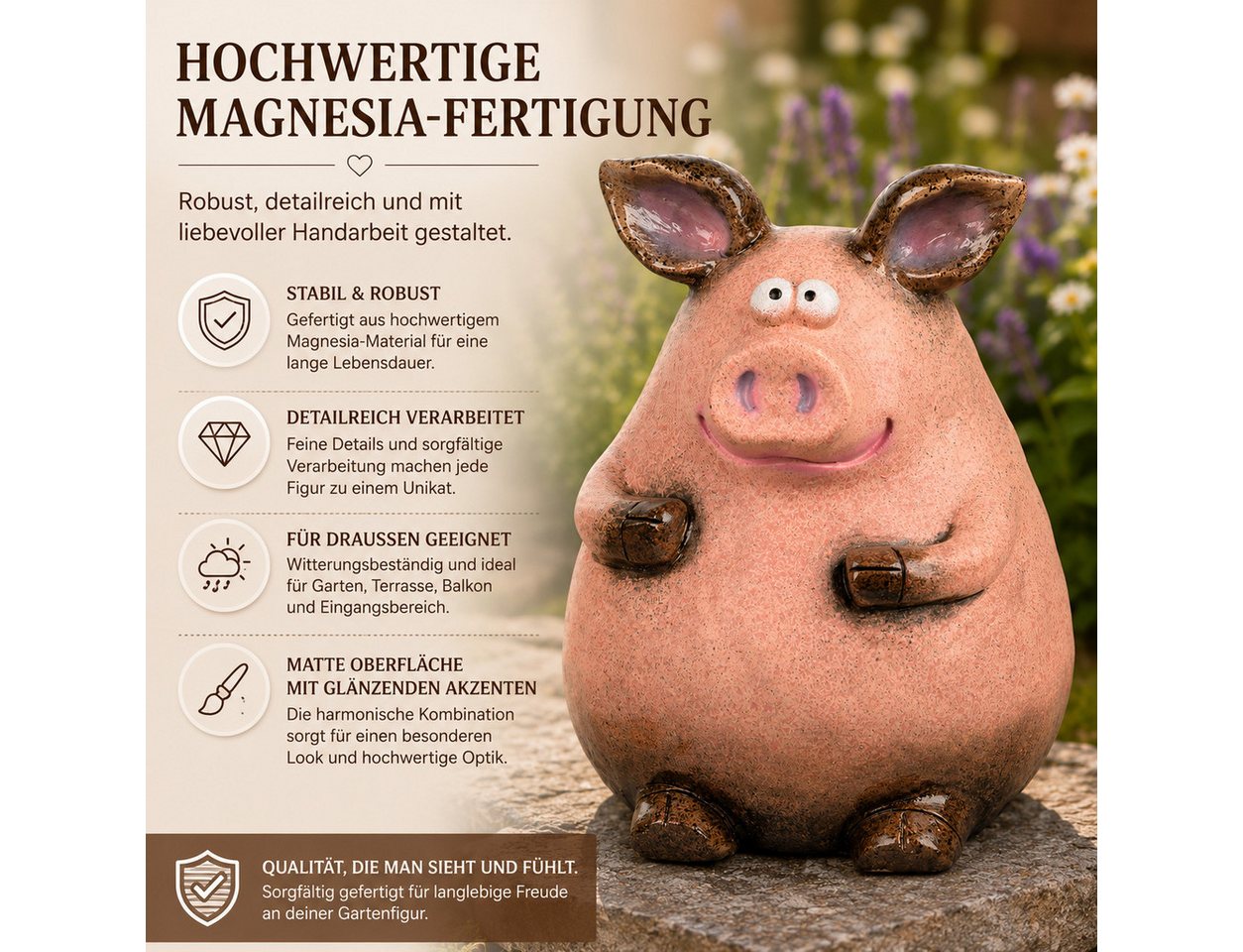 formano Gartenfigur Schwein Dekofigur Rosa-Braun 24 cm lMagnesia Tierfigur Bild 2
