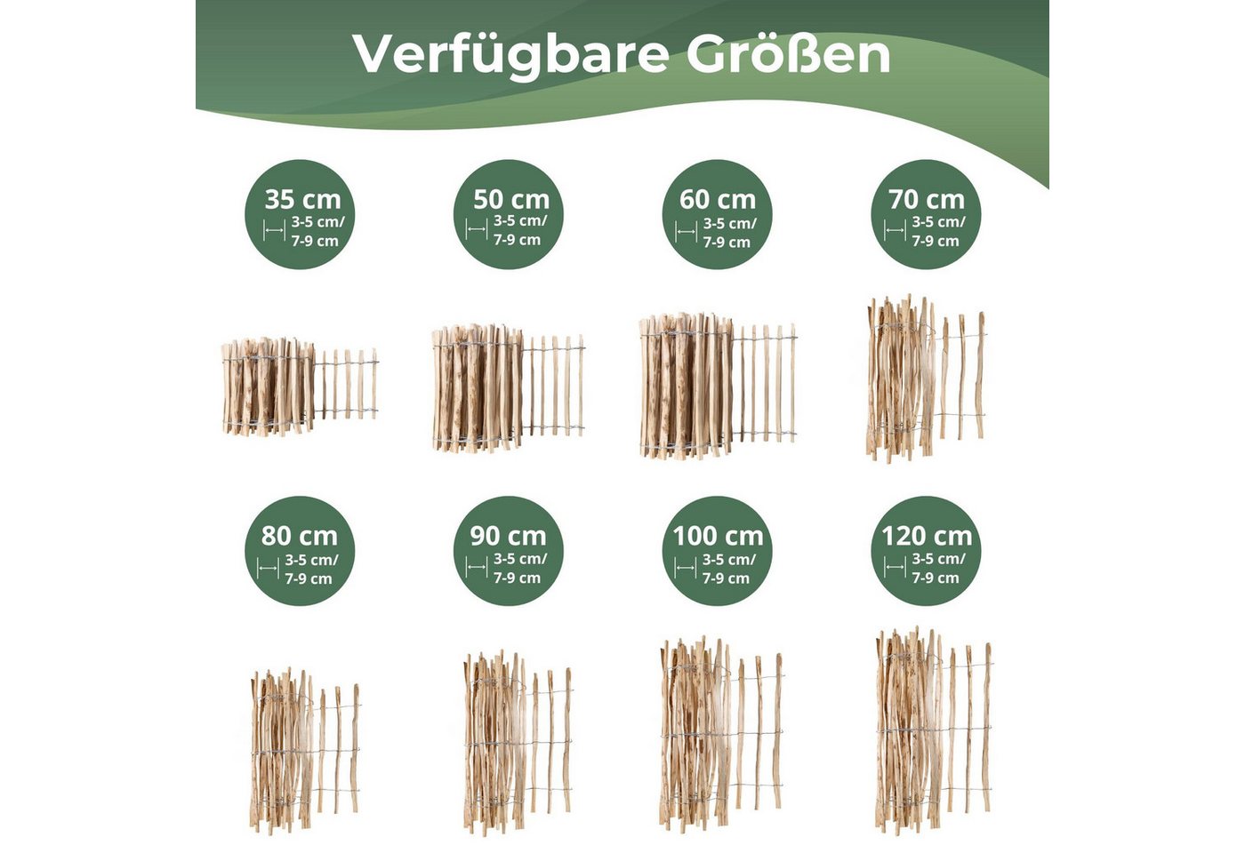Creative Home Staketenzaun Staketenzaun Haselnusszaun Lattenabstand 7-9 cm Bild 5
