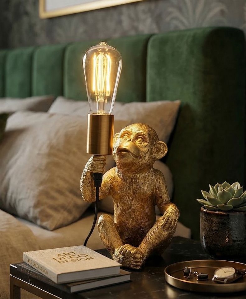 Mauro Ferretti Tischleuchte Tischleuchte Monkey Gold Skulptur Design, ohne Leuchtmittel