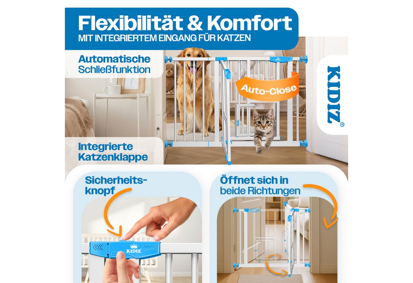KIDIZ Türschutzgitter, Absperrgitter zum Klemmen mit Katzenklappe Treppenschutzgitter Bild 4