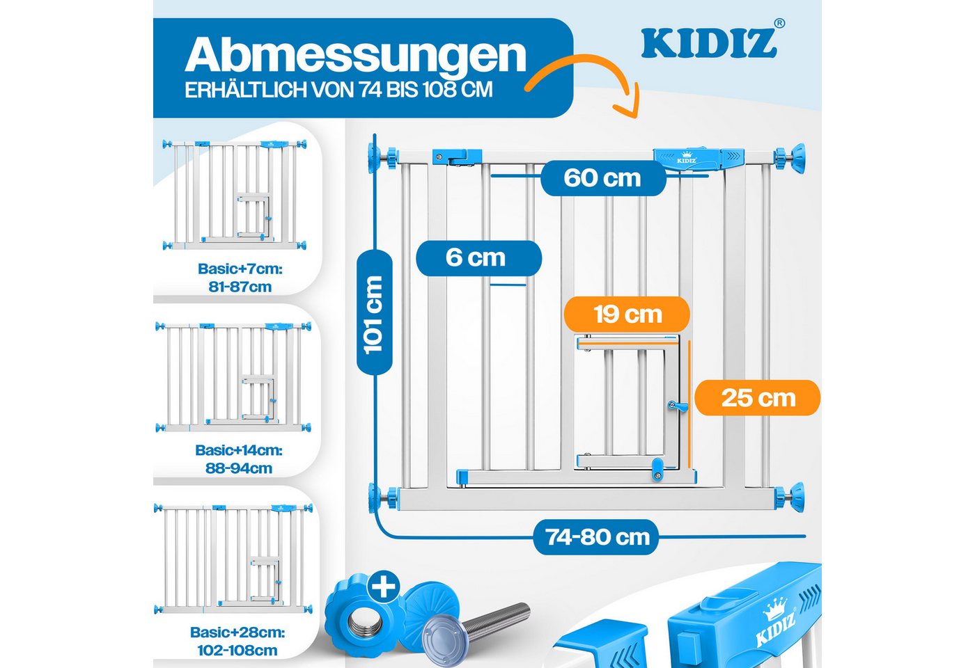 KIDIZ Türschutzgitter, Absperrgitter zum Klemmen mit Katzenklappe Treppenschutzgitter Bild 5