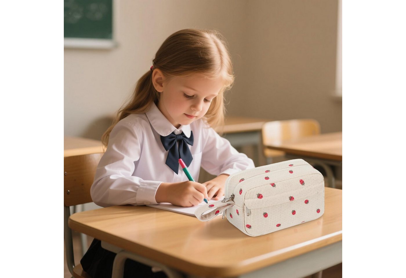 Zaewry Schreibgeräteetui Stiftetui, Große Kapazität Federmäppchen mit Reißverschluss, (1-tlg), Schulbedarf für Teenager-Mädchen, Erdbeerdesign, praktisches Schuletui Bild 2