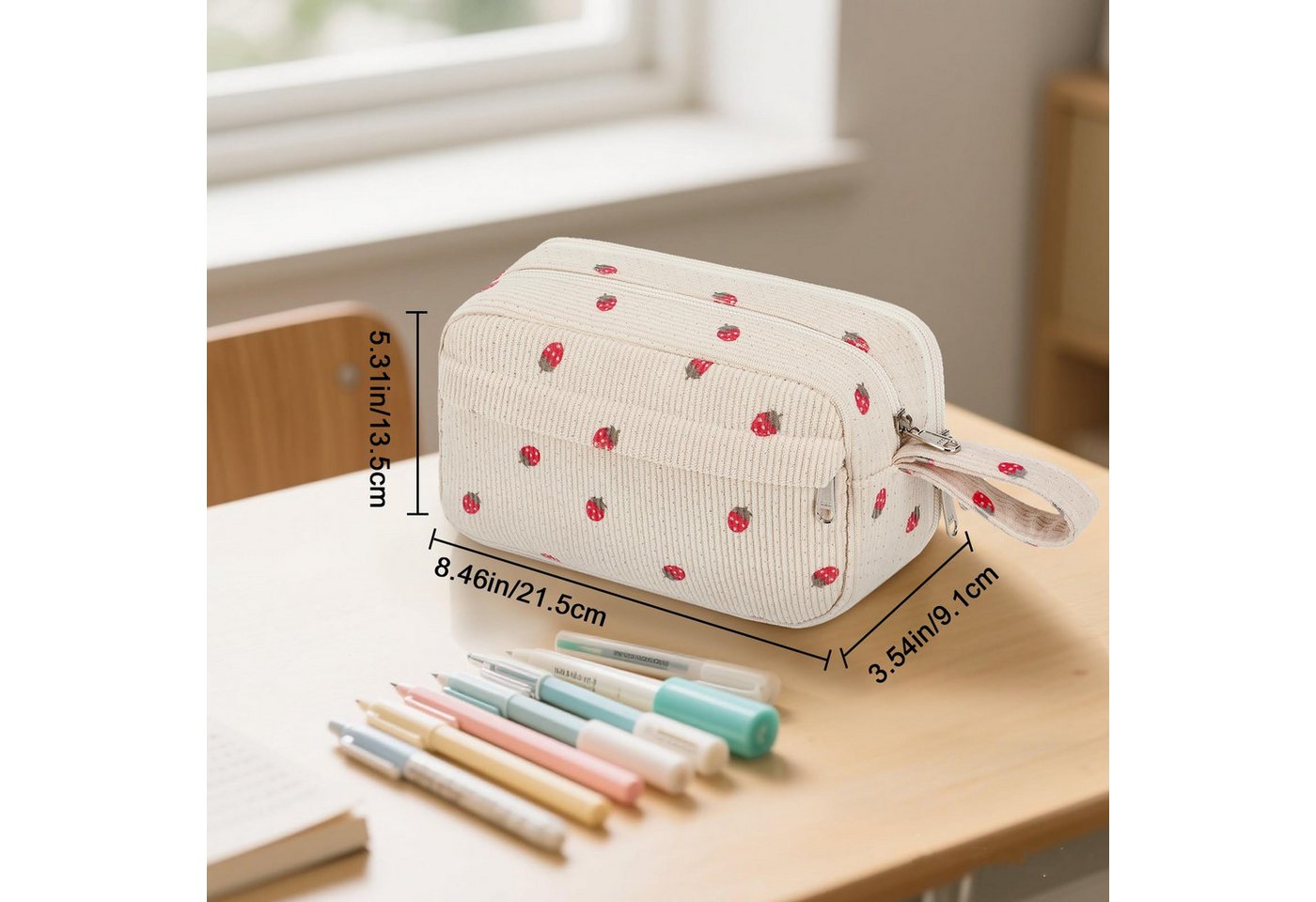 Zaewry Schreibgeräteetui Stiftetui, Große Kapazität Federmäppchen mit Reißverschluss, (1-tlg), Schulbedarf für Teenager-Mädchen, Erdbeerdesign, praktisches Schuletui Bild 3