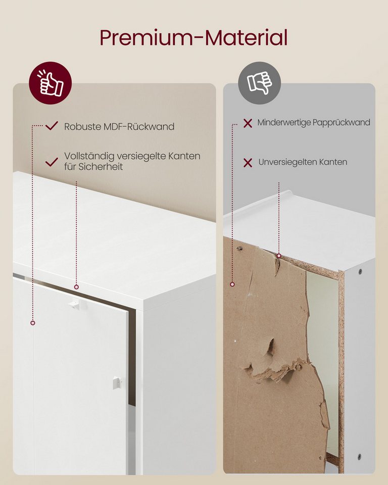 VASAGLE Bücherregal Bücherschrank, Würfelregal, freistehendes Aufbewahrungsregal, mit 4 Fächern, Würfelregal, 66x24x66 cm