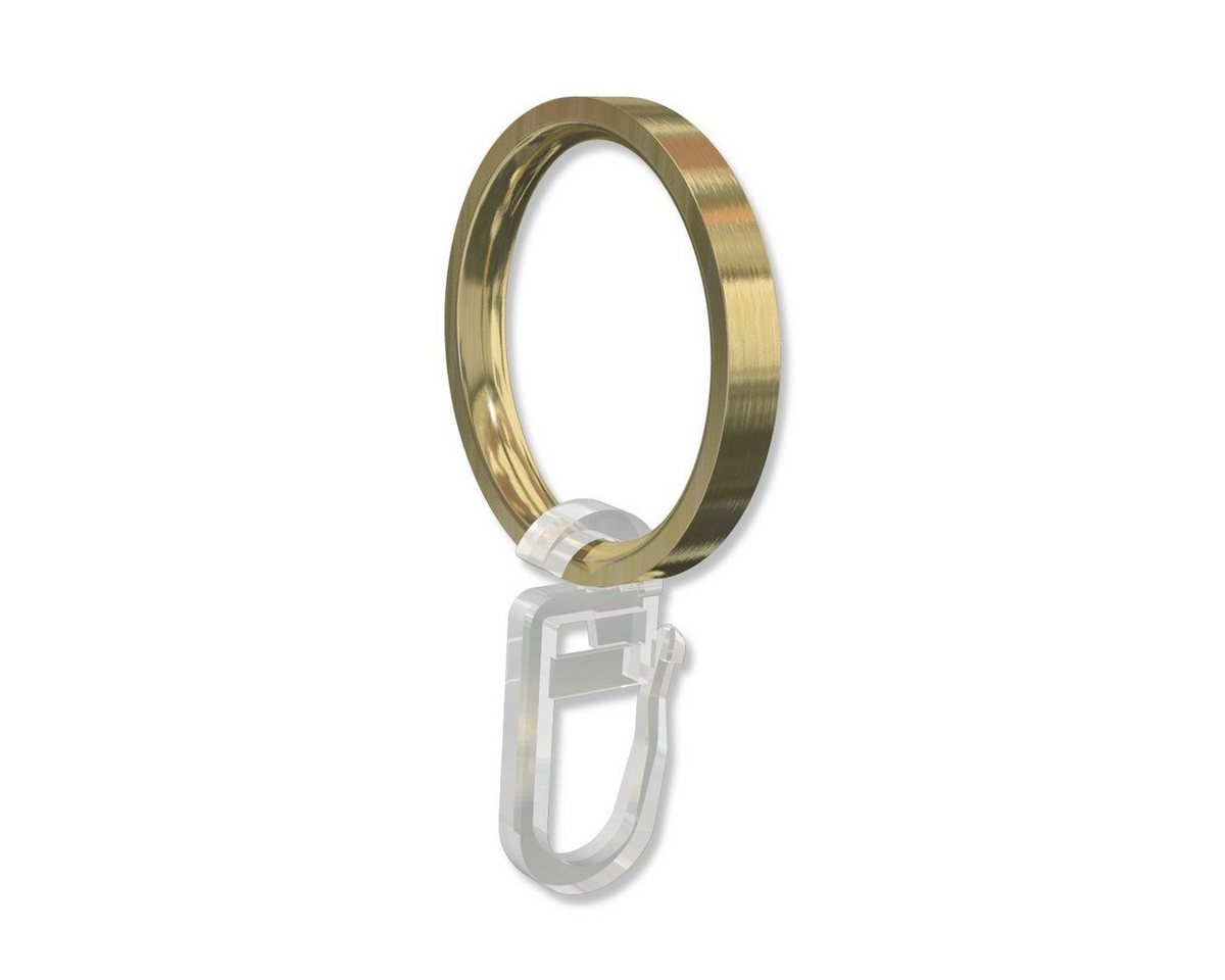 INTERDECO Gardinenring Flachringe mit Faltenhaken, für 20 mm Ø Gardinenstangen, (Packung, 24-St., Messing-Optik), Metall