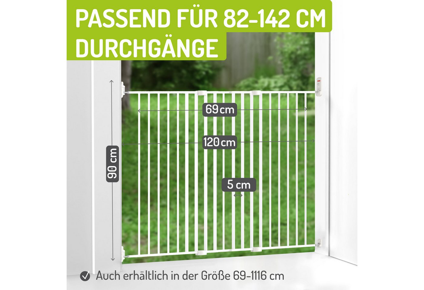 BOMI Treppenschutzgitter Türschutzgitter für Haus & Garten Maja 69-142 cm, Extrahoch 93 cm - 90° Feststellfunktion der Tür - Ohne Stolperkante Bild 4