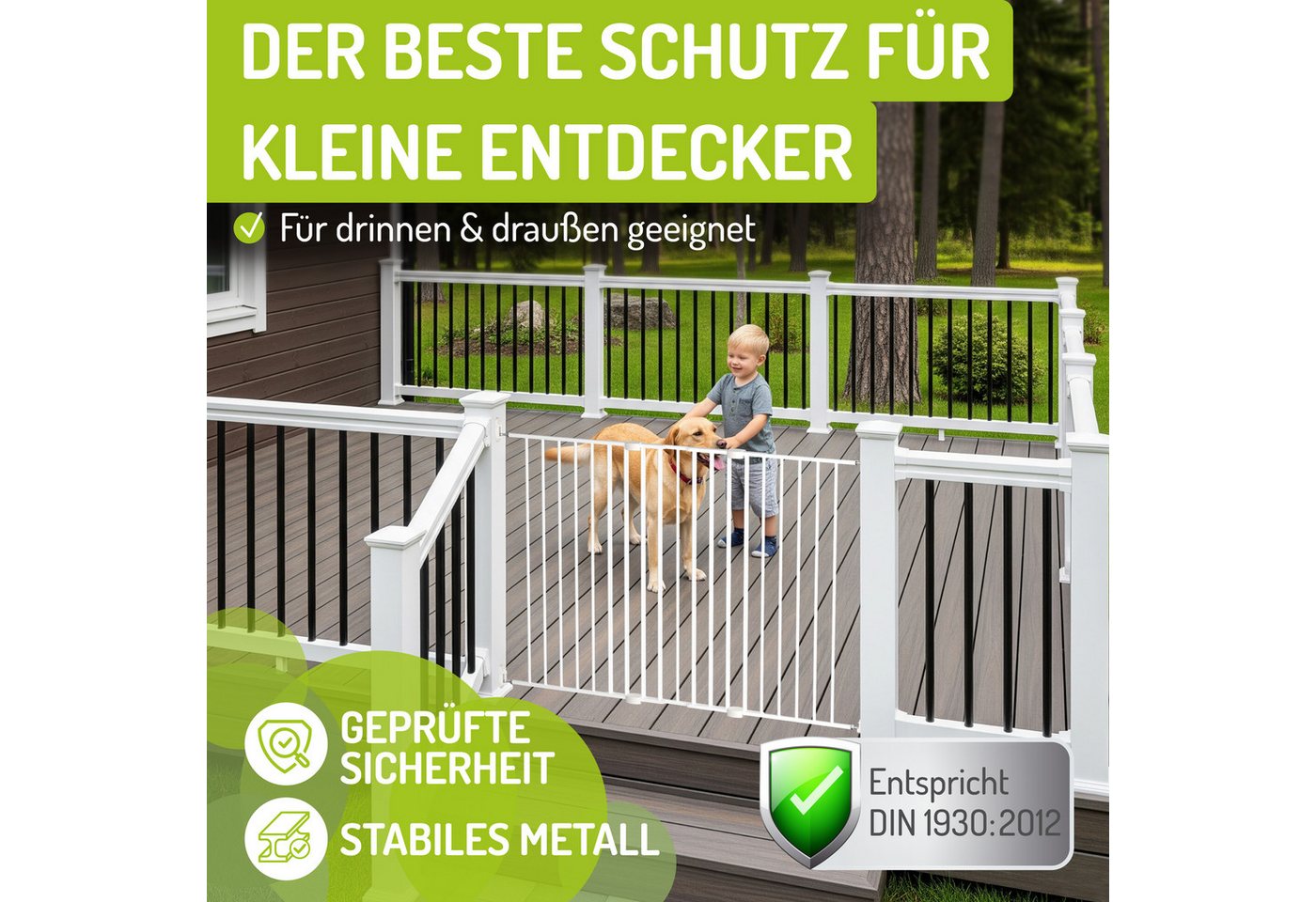 BOMI Treppenschutzgitter Türschutzgitter für Haus & Garten Maja 69-142 cm, Extrahoch 93 cm - 90° Feststellfunktion der Tür - Ohne Stolperkante Bild 5