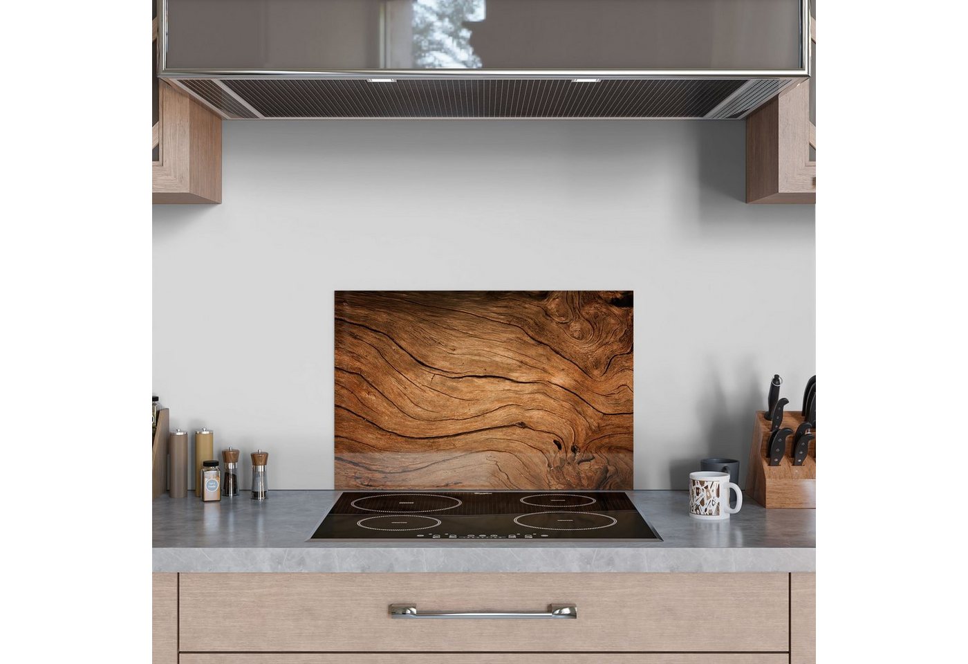 DEQORI Küchenrückwand 'Detaillierte Holzmaserung', Glas Spritzschutz Badrückwand Herdblende Bild 2