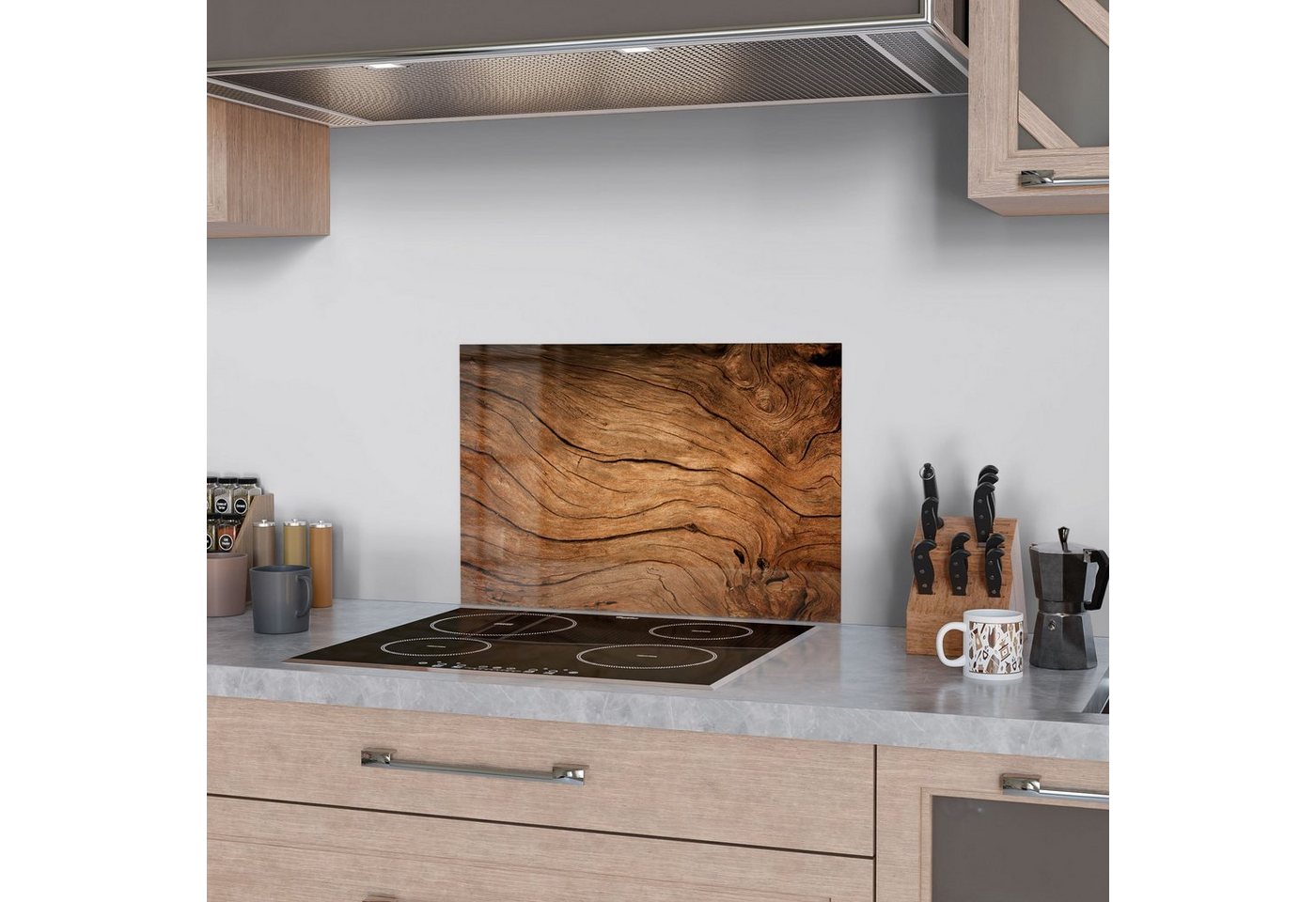 DEQORI Küchenrückwand 'Detaillierte Holzmaserung', Glas Spritzschutz Badrückwand Herdblende Bild 4
