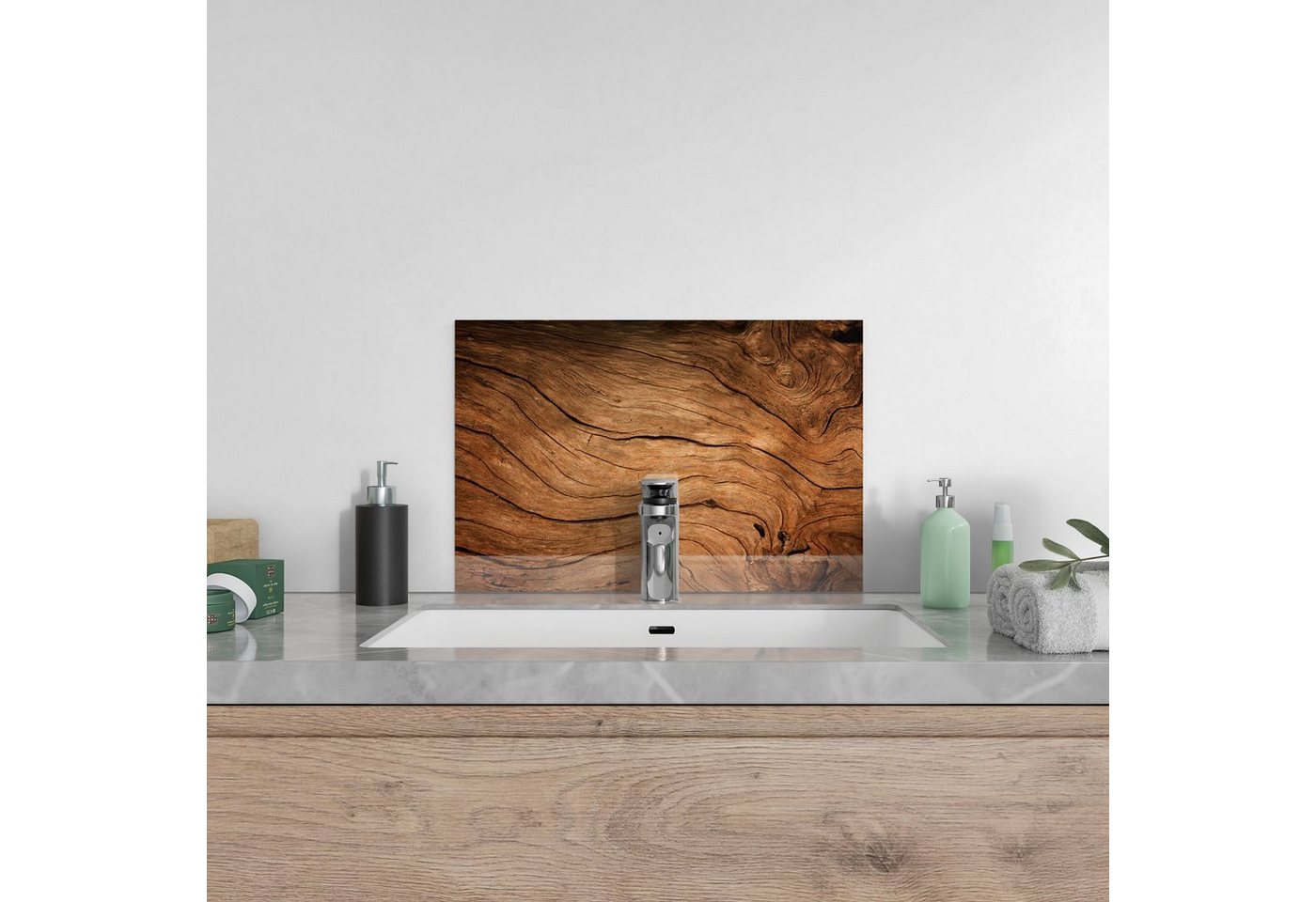 DEQORI Küchenrückwand 'Detaillierte Holzmaserung', Glas Spritzschutz Badrückwand Herdblende Bild 5