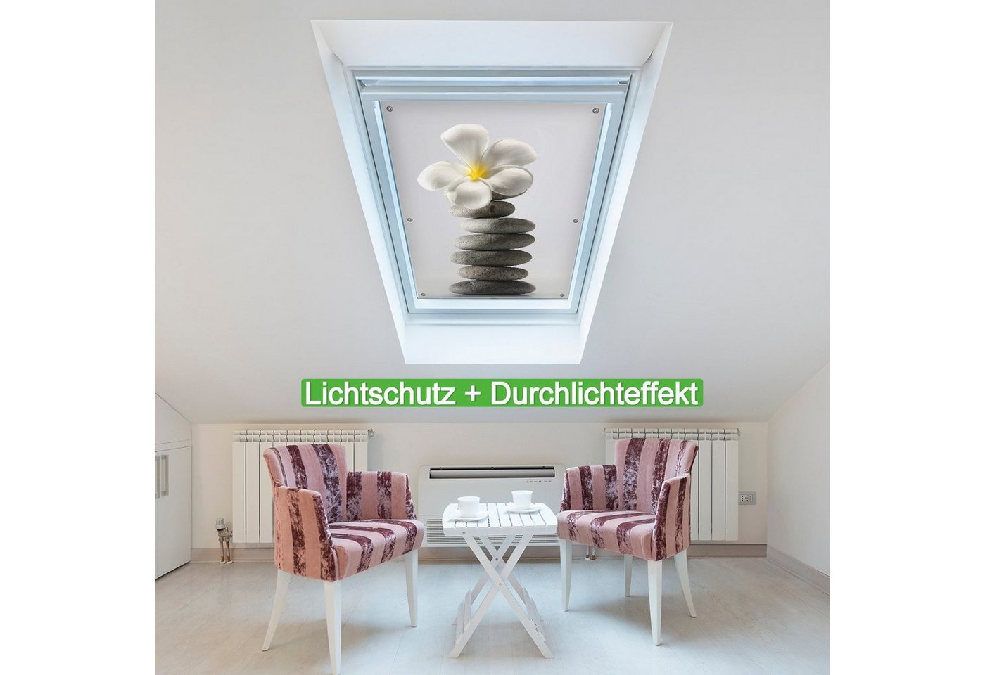 Wallario Sonnenschutz Blume auf gestapelten Steinen, blickdicht, mit Saugnäpfen, wiederablösbar und wiederverwendbar