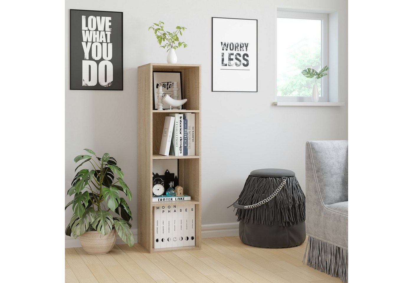 Homfa Bücherregal mit 4 Fächern, Regal eiche Standregal Holzregal 30x30x106cm Bild 2