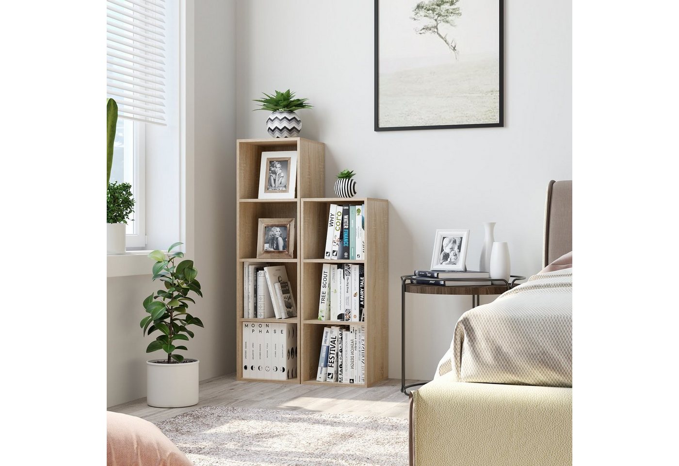 Homfa Bücherregal mit 4 Fächern, Regal eiche Standregal Holzregal 30x30x106cm Bild 3