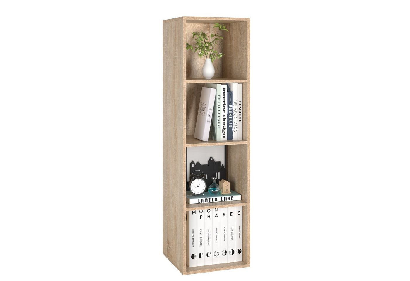 Homfa Bücherregal mit 4 Fächern, Regal eiche Standregal Holzregal 30x30x106cm Bild 4