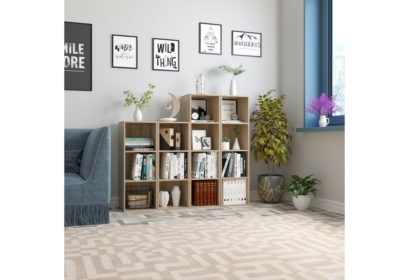Homfa Bücherregal mit 4 Fächern, Regal eiche Standregal Holzregal 30x30x106cm Bild 5