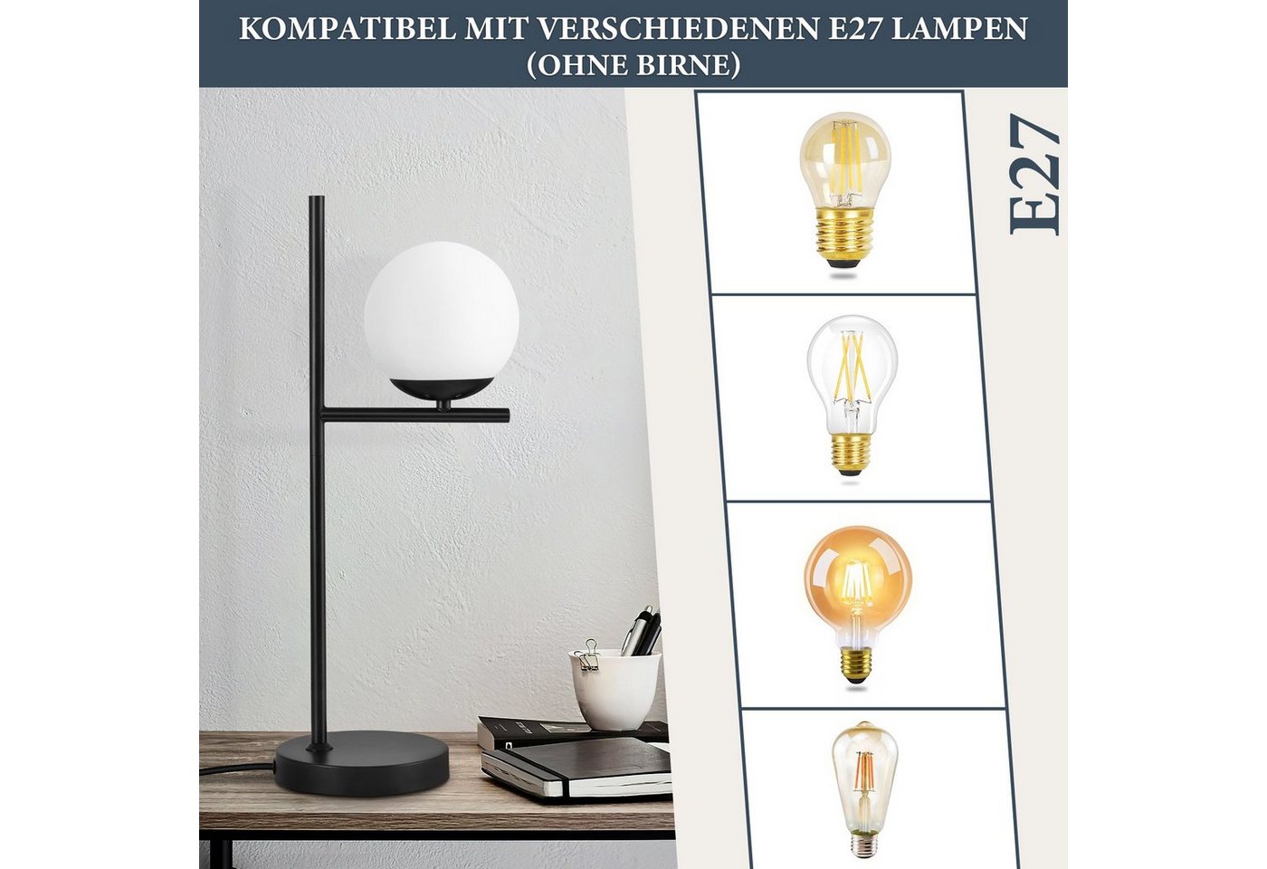 ZMH Tischleuchte Wohnzimmer Industrial Nachttischlampe - Modern mit Schalter Bild 4