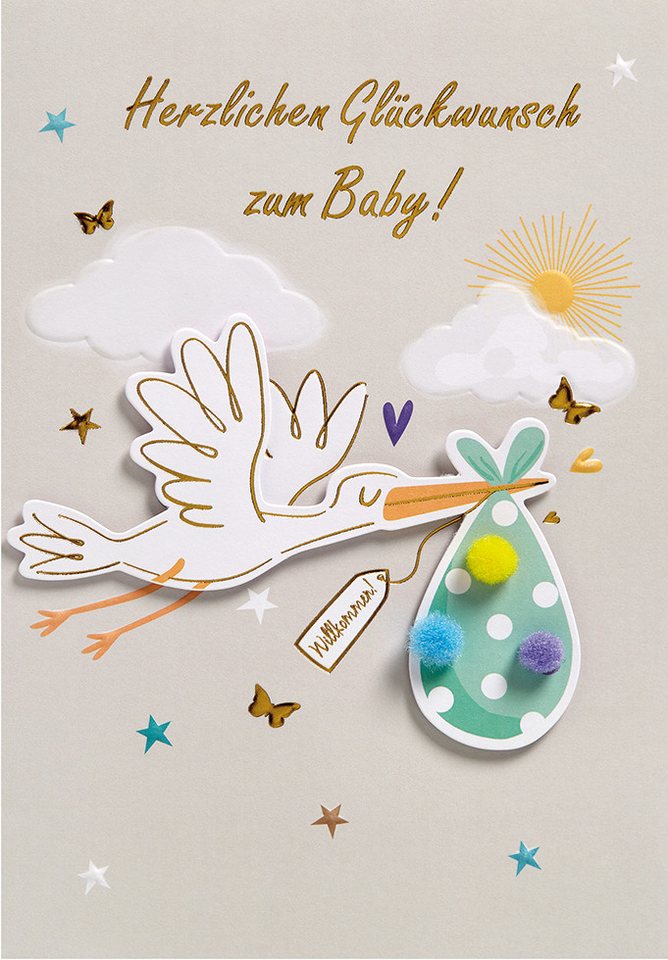 Perleberg Grußkarten Geburt Baby Glückwunschkarte im Format 116 x 166 cm mit Umschlag He