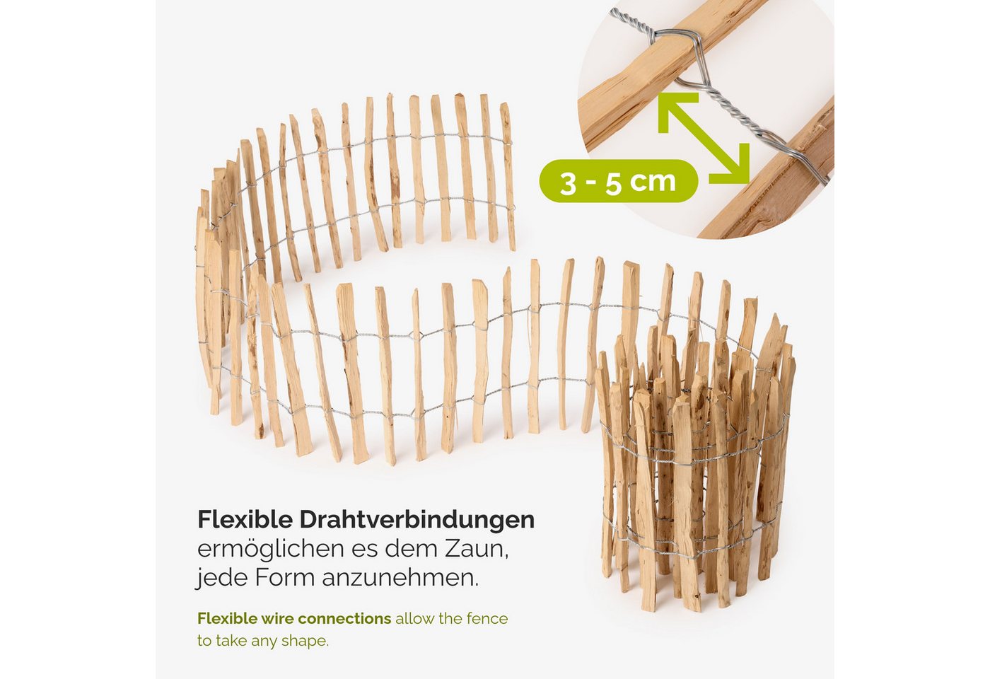 Garronda Zaun Staketenzaun 60cm x 5m zum Stecken aus Holz Lattenweite 3-5cm GD-0079, Holz Bild 4