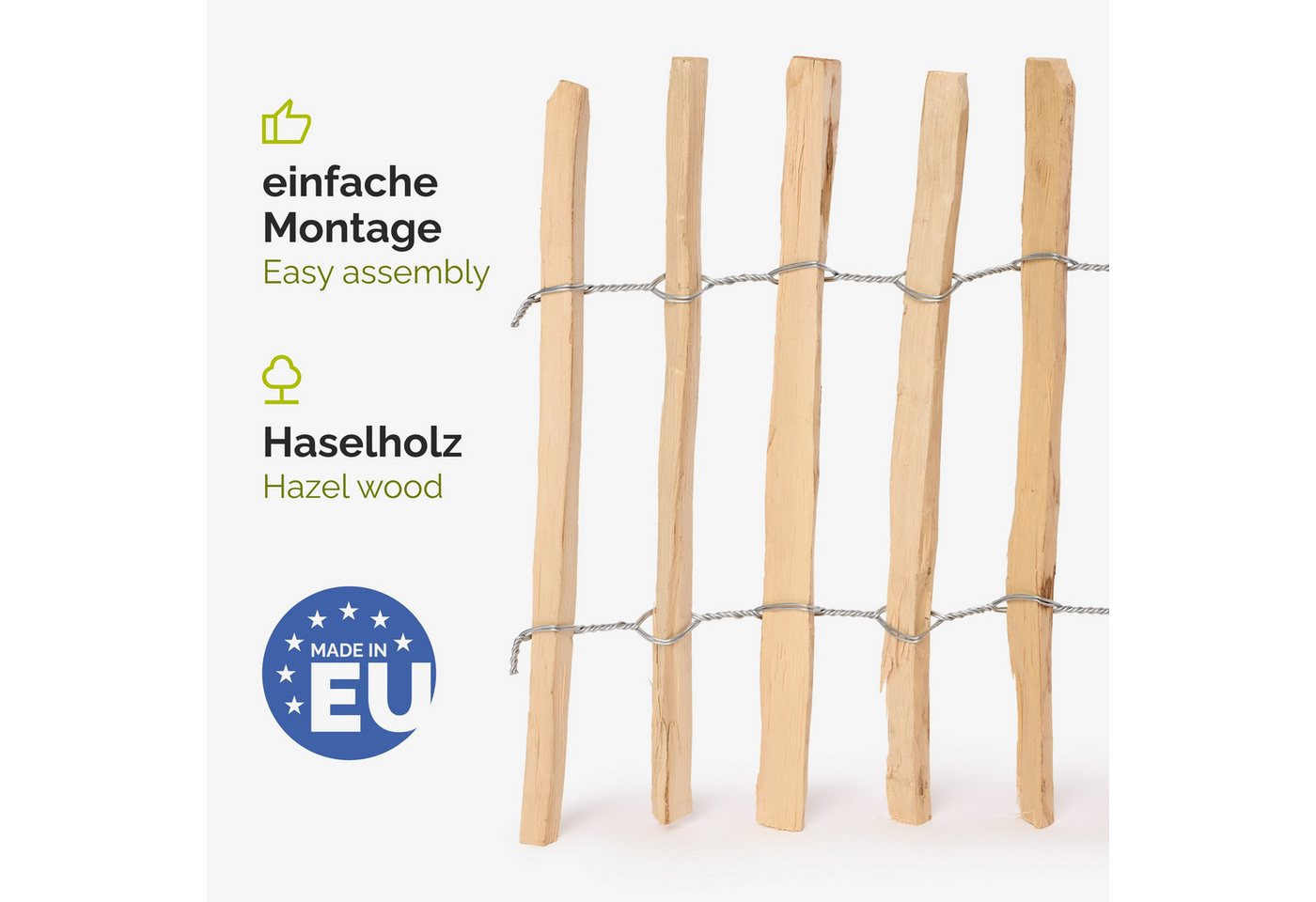 Garronda Zaun Staketenzaun 60cm x 5m zum Stecken aus Holz Lattenweite 3-5cm GD-0079, Holz Bild 5